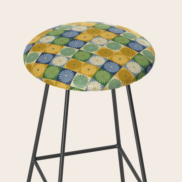 Retro Flowers Check Pattern XXI Stool Gallery Image 2