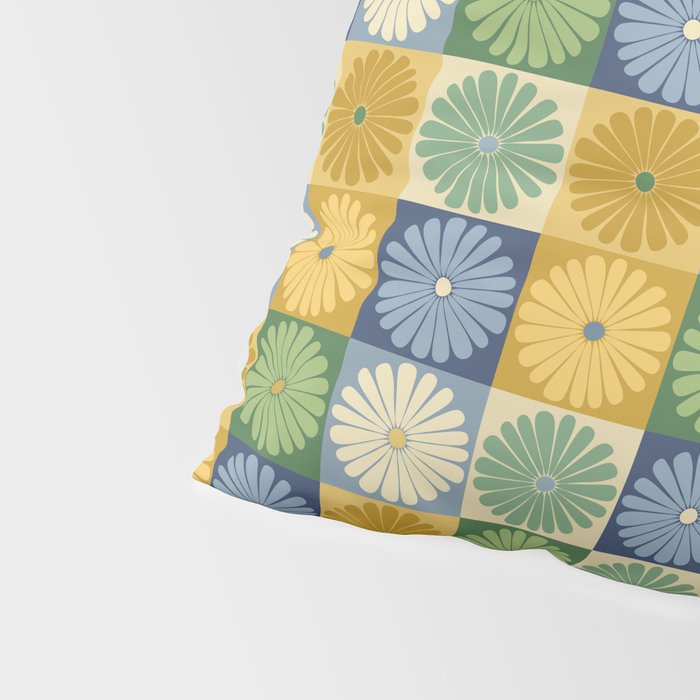 Retro Flowers Check Pattern XXI Pillow Sham Gallery Image 4