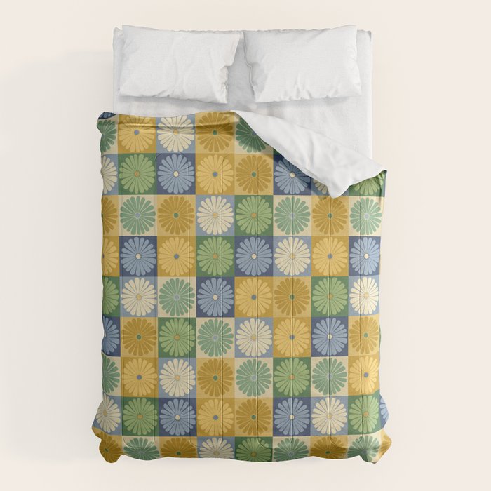 Retro Flowers Check Pattern XXI Comforter Gallery Image 1
