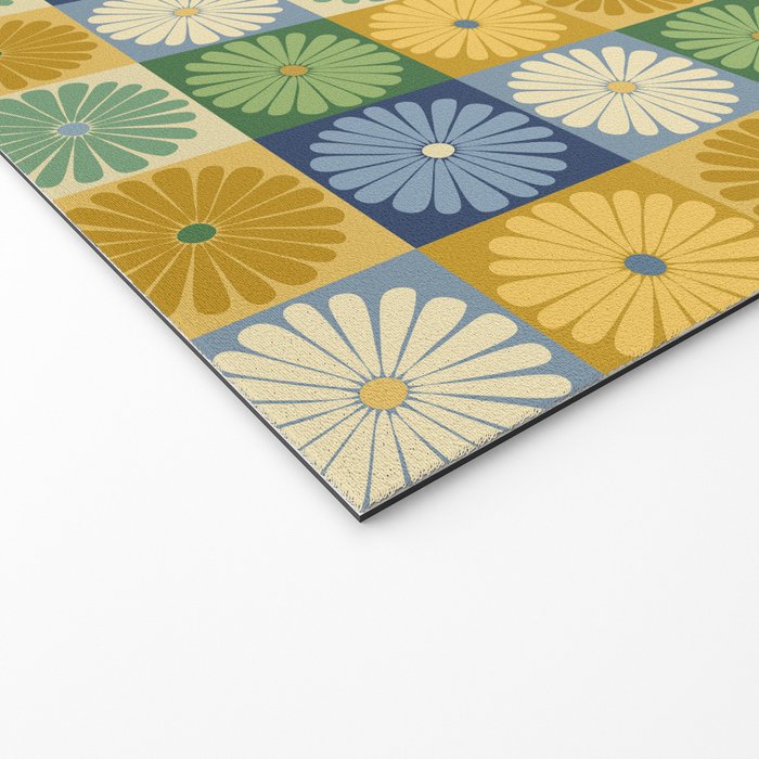 Retro Flowers Check Pattern XXI Welcome Mat Gallery Image 2