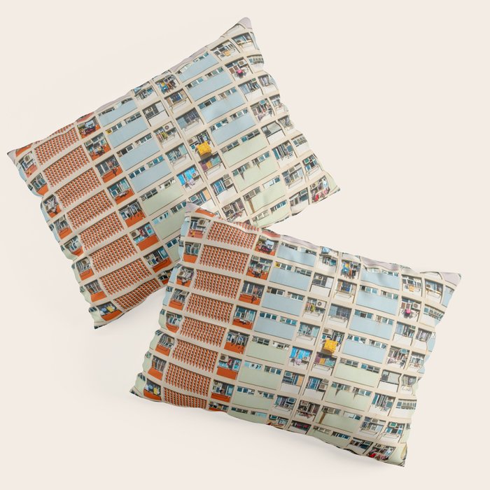 Colorful building Facade in Hong Kong - pastel color - Basketball court, Hongkong Pillow Sham Gallery Image 3