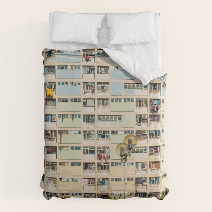 Colorful building Facade in Hong Kong - pastel color - Basketball court, Hongkong Duvet Cover Gallery Image 6