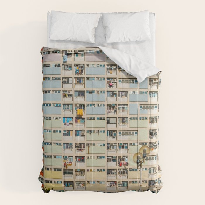 Colorful building Facade in Hong Kong - pastel color - Basketball court, Hongkong Comforter Gallery Image 6