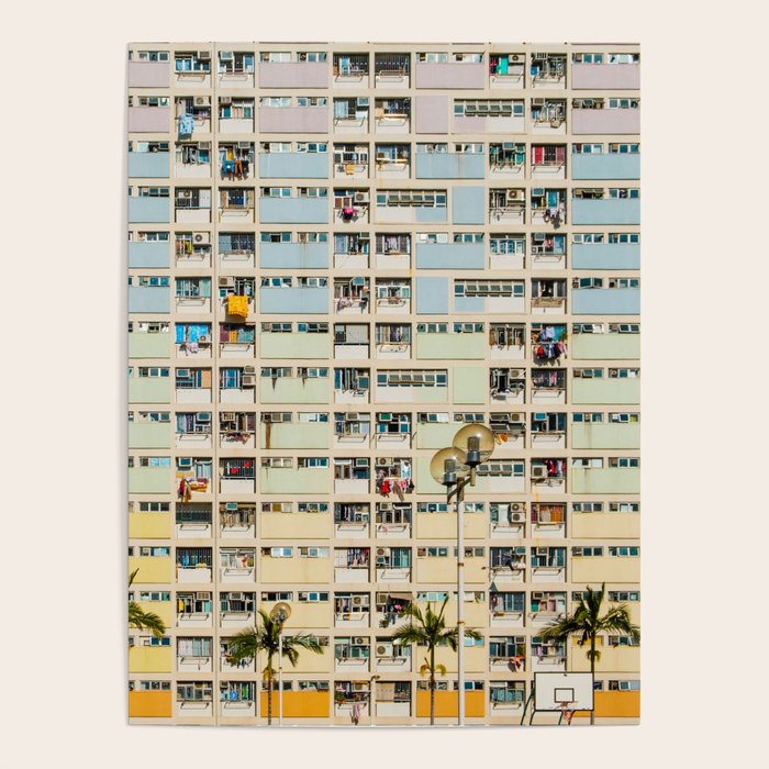 Colorful building Facade in Hong Kong - pastel color - Basketball court, Hongkong Poster Gallery Image 4