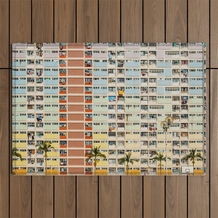 Colorful building Facade in Hong Kong - pastel color - Basketball court, Hongkong Outdoor Rug Gallery Image 1