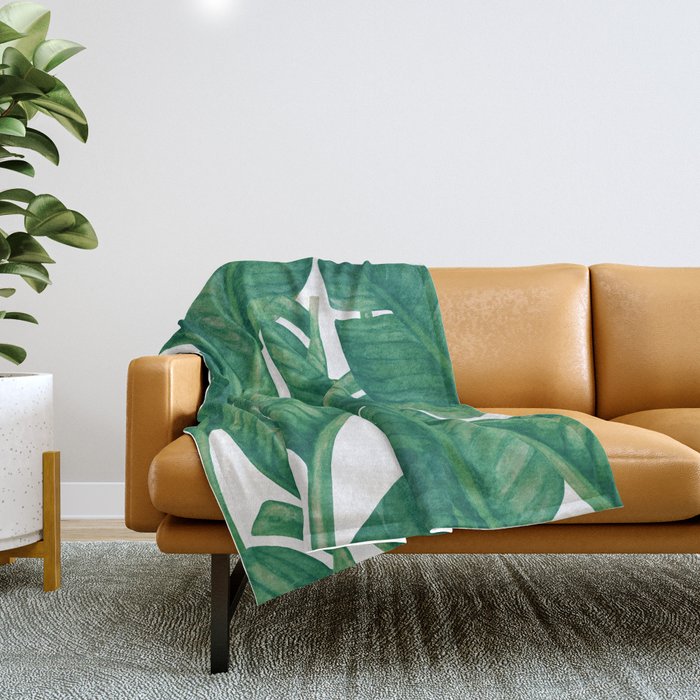 Jungle Leaves Tropical Botanical Throw Blanket Gallery Image 1