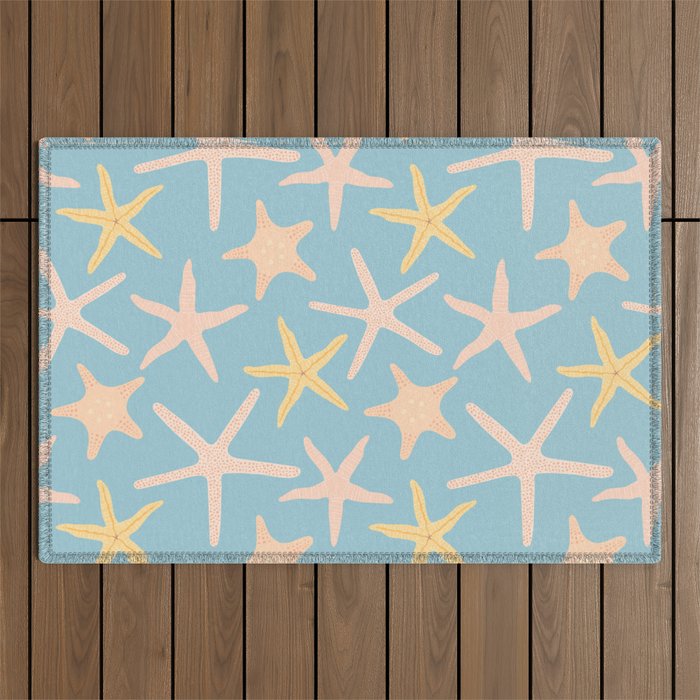 Vintage marine starfish sea animal pattern Outdoor Rug Gallery Image 1