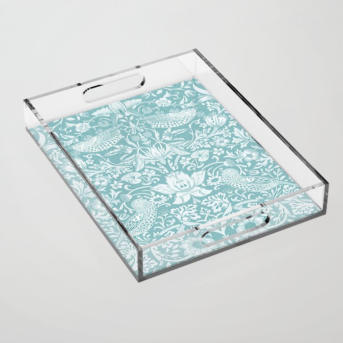 William Morris Strawberry Thief Aqua Teal Acrylic Tray Gallery Image 1