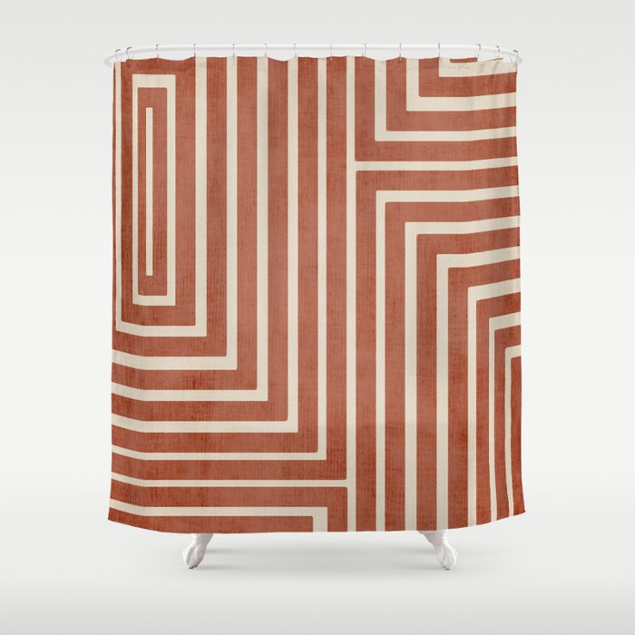 Dark Terracotta Geometric Design Artwork Shower Curtain Gallery Image 1