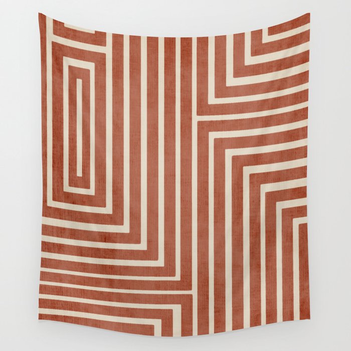 Dark Terracotta Geometric Design Artwork Wall Tapestry Gallery Image 4
