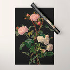 Vintage Botanical Illustration Beautiful Lush Roses Flowers Black Background Wrapping Paper Gallery Image 1