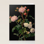 Vintage Botanical Illustration Beautiful Lush Roses Flowers Black Background Stationery Card Gallery Image 2