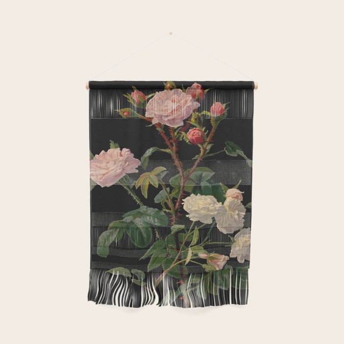 Vintage Botanical Illustration Beautiful Lush Roses Flowers Black Background Wall Hanging Gallery Image 1