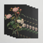 Vintage Botanical Illustration Beautiful Lush Roses Flowers Black Background Wrapping Paper Gallery Image 3