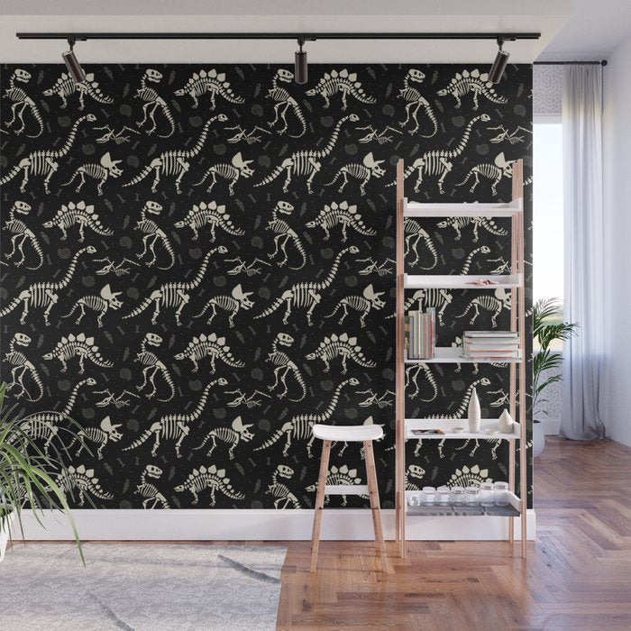 Dinosaur Fossils on Black Wall Mural Gallery Image 1