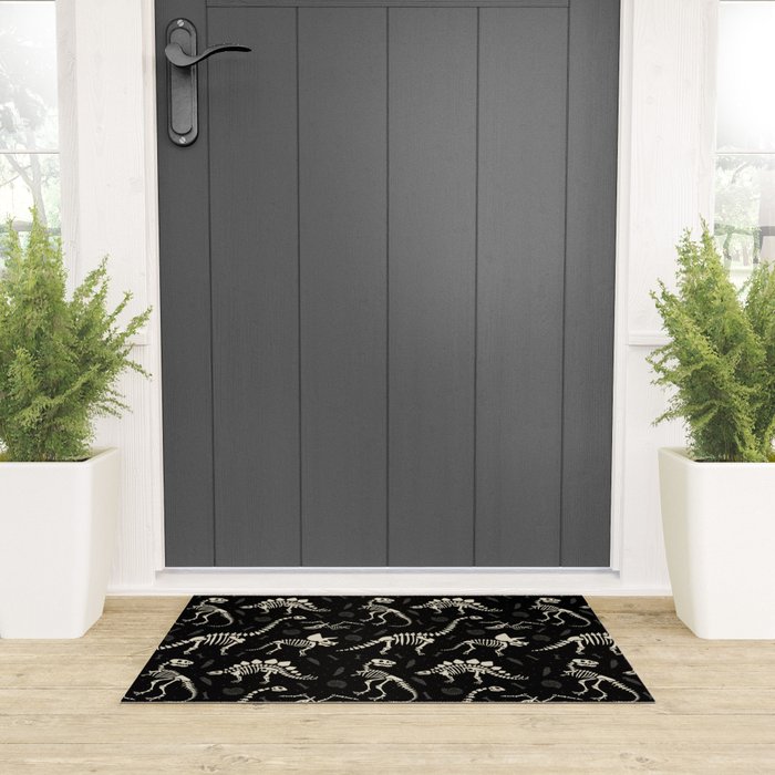 Dinosaur Fossils on Black Welcome Mat Gallery Image 3