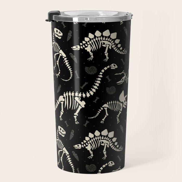 Dinosaur Fossils on Black Travel Mug Gallery Image 3