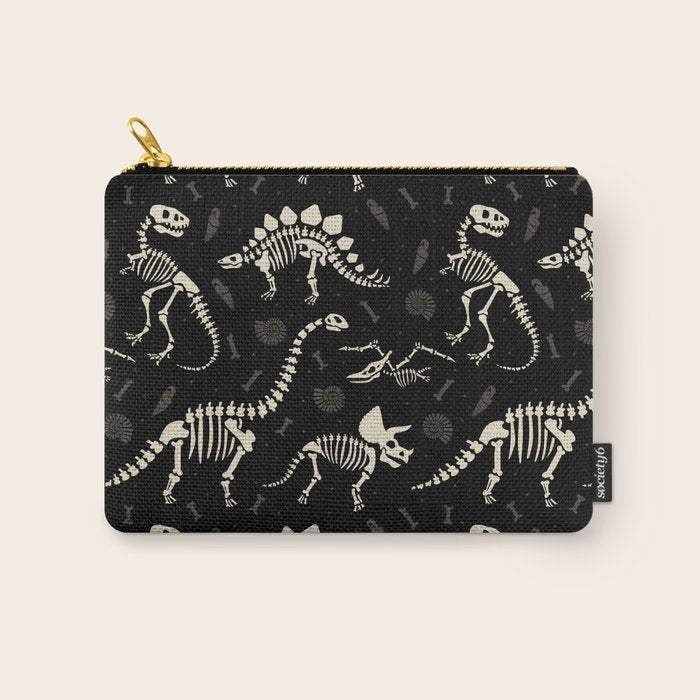 Dinosaur Fossils on Black Carry All Pouch Gallery Image 1