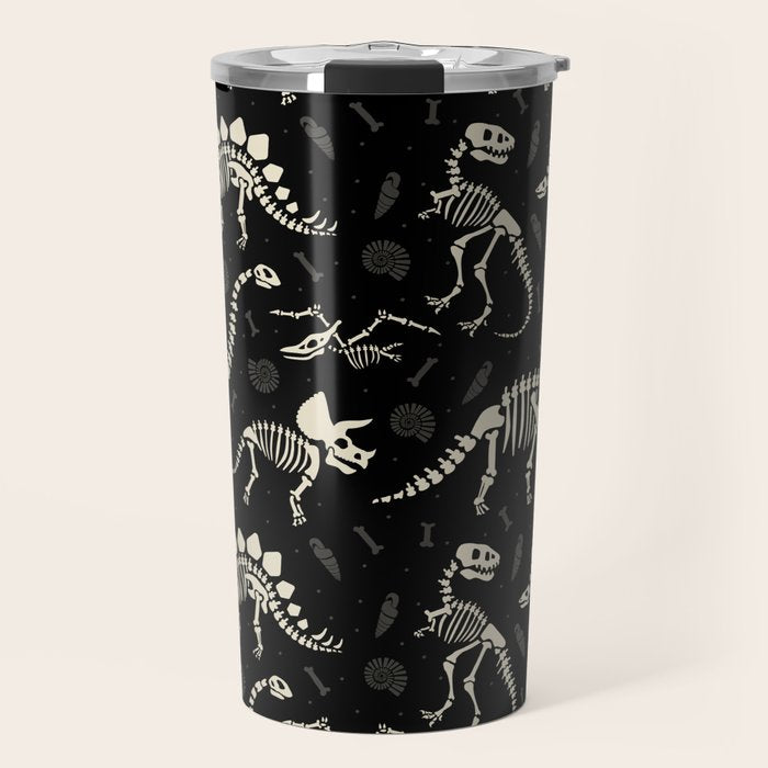 Dinosaur Fossils on Black Travel Mug Gallery Image 1