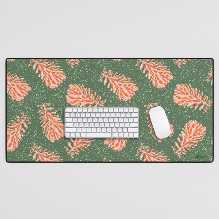 Dancing Pinecones in Sage Green & Red Desk Mat Gallery Image 1
