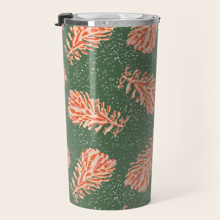 Dancing Pinecones in Sage Green & Red Travel Mug Gallery Image 3