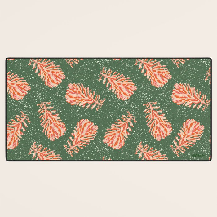 Dancing Pinecones in Sage Green & Red Desk Mat Gallery Image 3