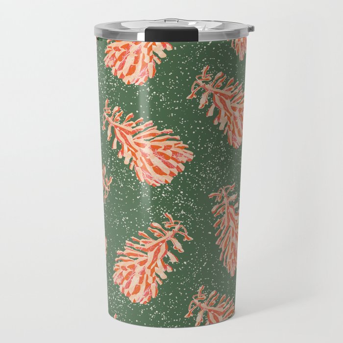 Dancing Pinecones in Sage Green & Red Travel Mug Gallery Image 1