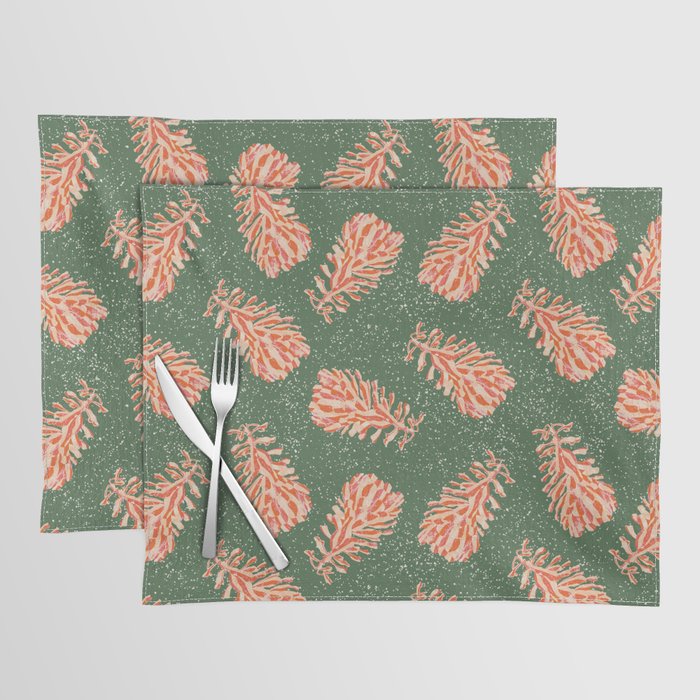 Dancing Pinecones in Sage Green & Red Placemat Gallery Image 1