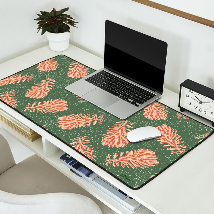 Dancing Pinecones in Sage Green & Red Desk Mat Gallery Image 2