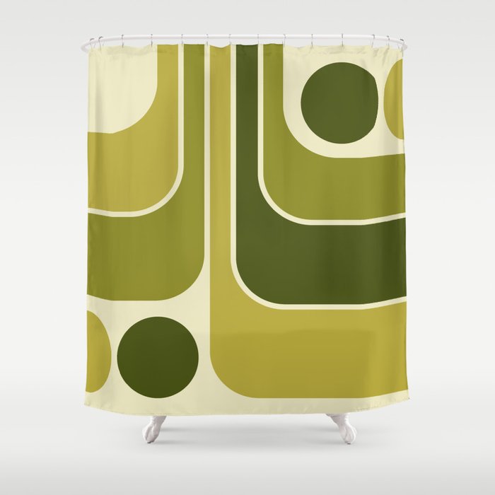 Mid Century Modern Decoration 663 Olive Green and Beige Shower Curtain Gallery Image 1