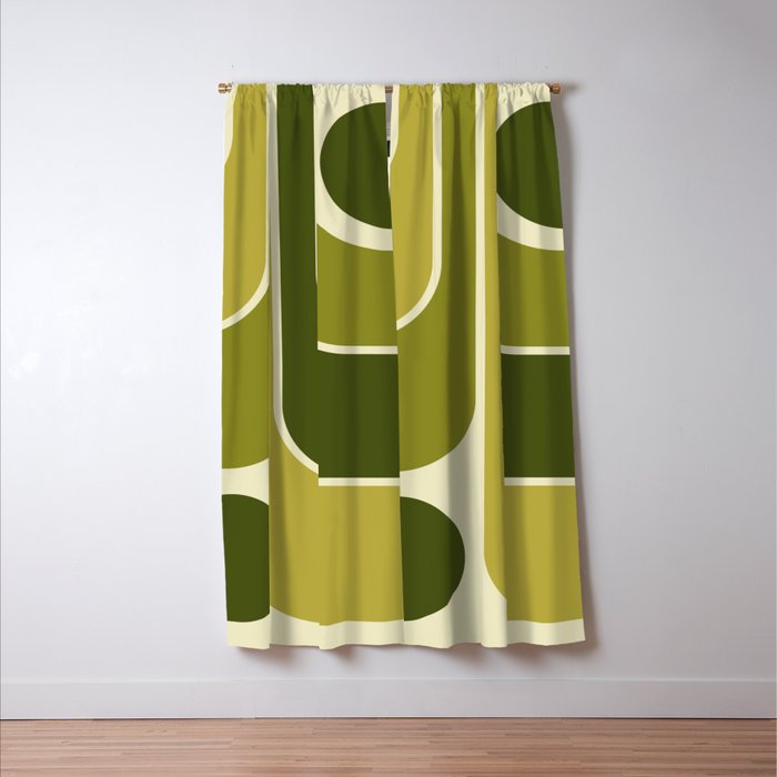 Mid Century Modern Decoration 663 Olive Green and Beige Window Curtain Gallery Image 3