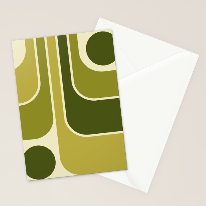 Mid Century Modern Decoration 663 Olive Green and Beige Stationery Card Gallery Image 2