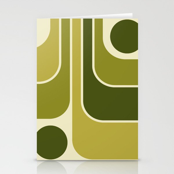 Mid Century Modern Decoration 663 Olive Green and Beige Stationery Card Gallery Image 1