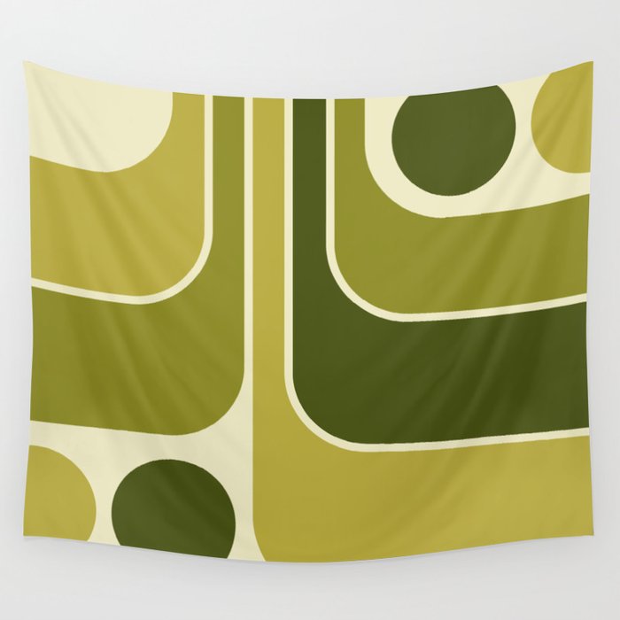 Mid Century Modern Decoration 663 Olive Green and Beige Wall Tapestry Gallery Image 1