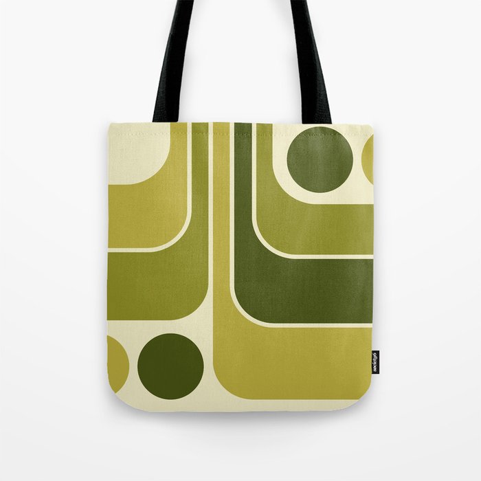 Mid Century Modern Decoration 663 Olive Green and Beige Tote Bag Gallery Image 1