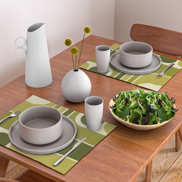 Mid Century Modern Decoration 663 Olive Green and Beige Placemat Gallery Image 2