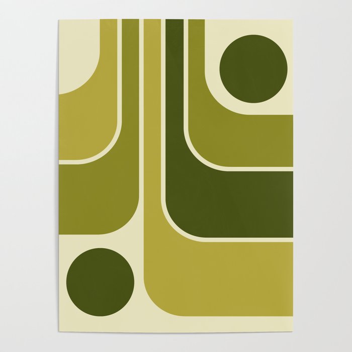 Mid Century Modern Decoration 663 Olive Green and Beige Poster Gallery Image 4