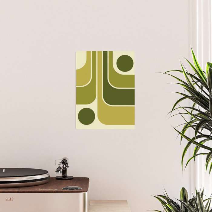 Mid Century Modern Decoration 663 Olive Green and Beige Poster Gallery Image 2