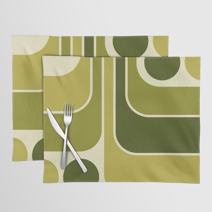 Mid Century Modern Decoration 663 Olive Green and Beige Placemat Gallery Image 1