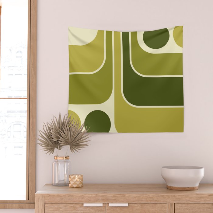 Mid Century Modern Decoration 663 Olive Green and Beige Wall Tapestry Gallery Image 2