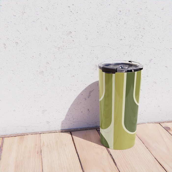 Mid Century Modern Decoration 663 Olive Green and Beige Travel Mug Gallery Image 4
