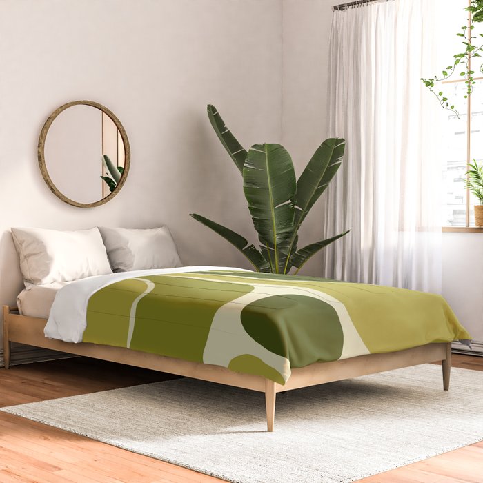 Mid Century Modern Decoration 663 Olive Green and Beige Comforter Gallery Image 2