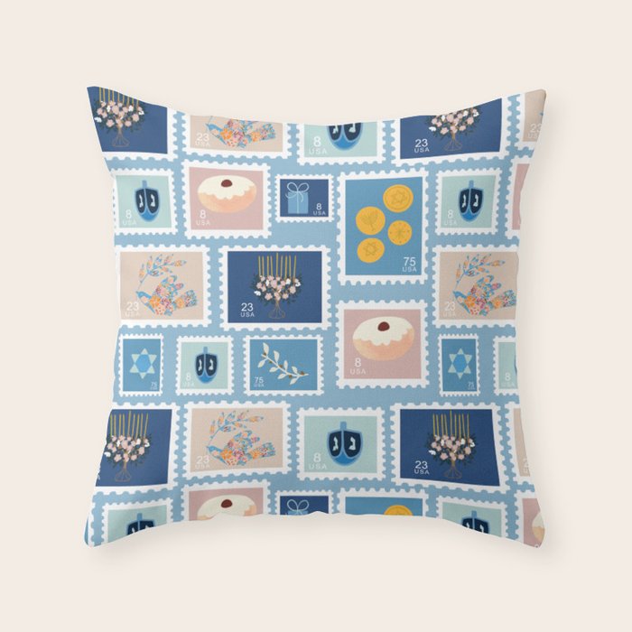 Hanukkah Stamps Throw Pillow Gallery Image 6