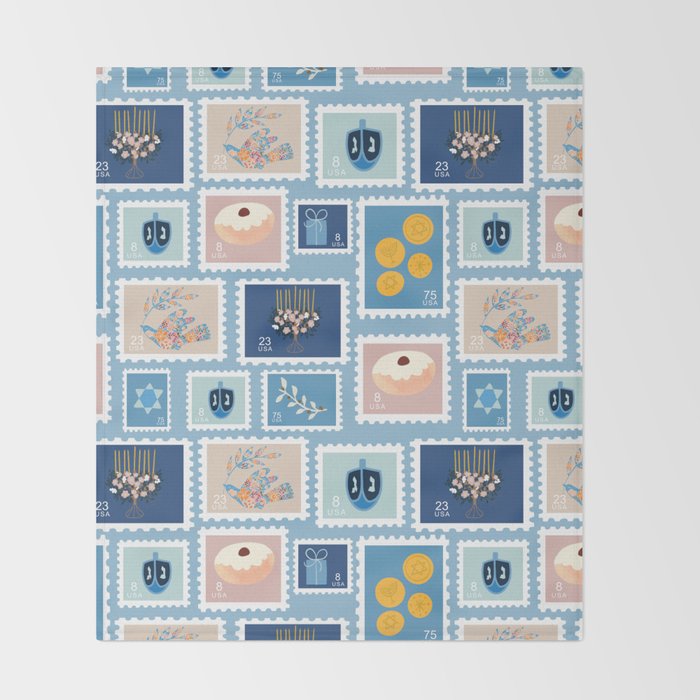 Hanukkah Stamps Throw Blanket Gallery Image 2