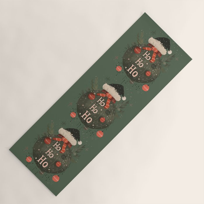 Festive Ho Ho Ho Bauble Green  Yoga Mat Gallery Image 1