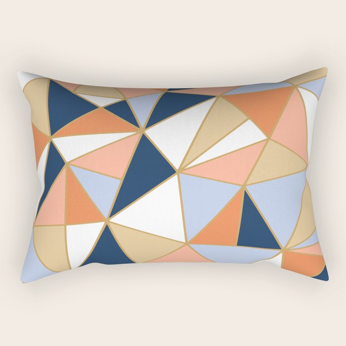 Festive, Geometric Art, Orange, Navy, Blue, Gold, Abstract Art Rectangular Pillow Gallery Image 1