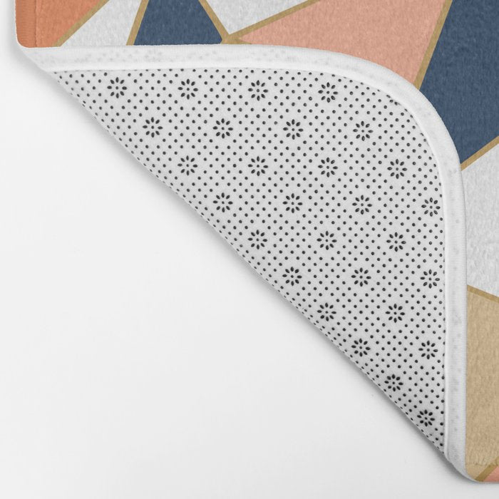 Festive, Geometric Art, Orange, Navy, Blue, Gold, Abstract Art Bath Mat Gallery Image 2