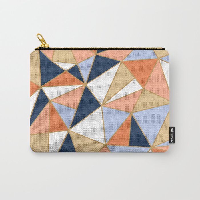 Festive, Geometric Art, Orange, Navy, Blue, Gold, Abstract Art Carry All Pouch Gallery Image 1