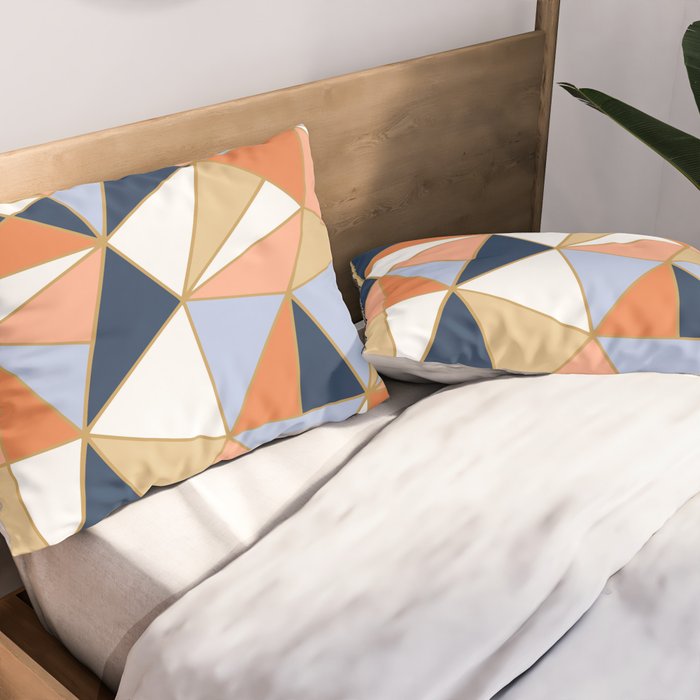 Festive, Geometric Art, Orange, Navy, Blue, Gold, Abstract Art Pillow Sham Gallery Image 2