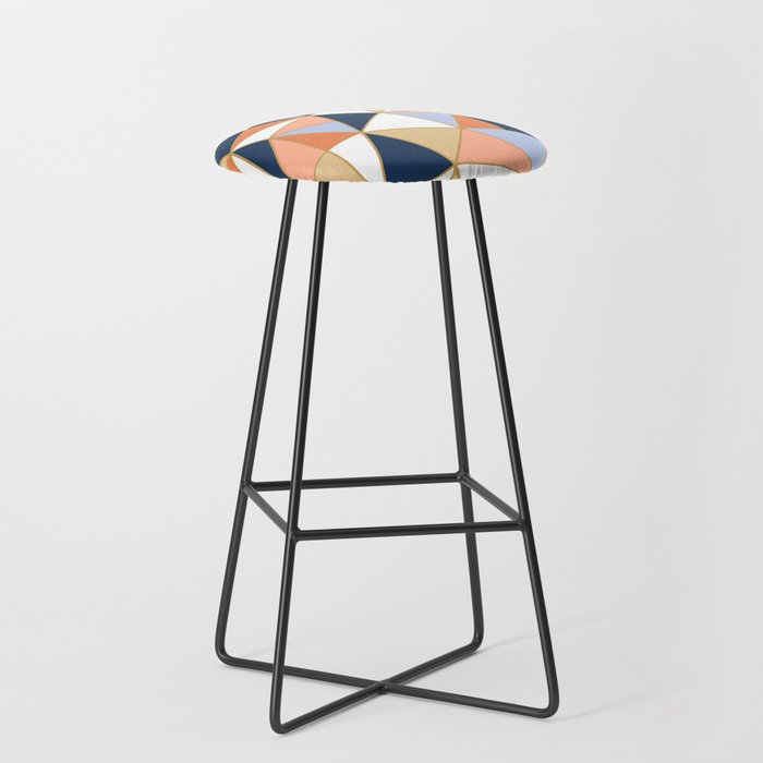 Festive, Geometric Art, Orange, Navy, Blue, Gold, Abstract Art Stool Gallery Image 1